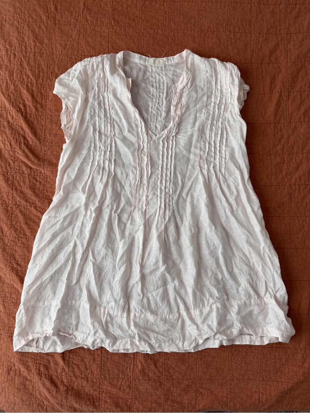 CP Shades Regina Cap Sleeve Linen Tunic Top XL Pink Pintuck Cottagecore Boho